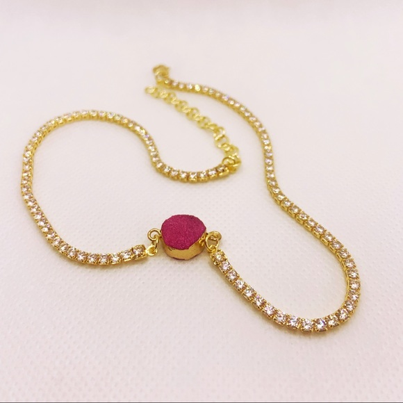 Fuchsia Hot Pink Druzy Tennis Choker - Picture 2 of 7